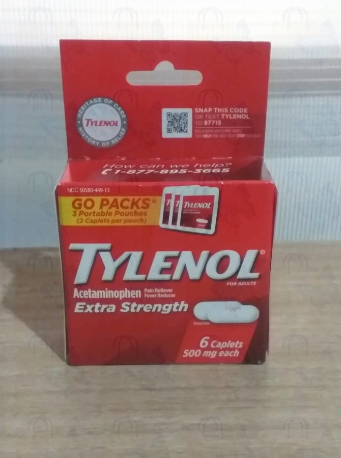 Tylenol acetaminophen extra strength pain reliever&fever reducer 500mg for adult 6 caplets