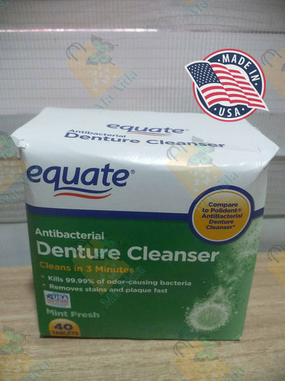 EQUATE Denture Cleanser Antibacterial mint fresh 40 tablets