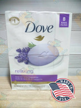 Load image into Gallery viewer, DOVE Relaxing Lavander oil &amp; chamomile 8 Bar soap 3.75 oz(850g)
